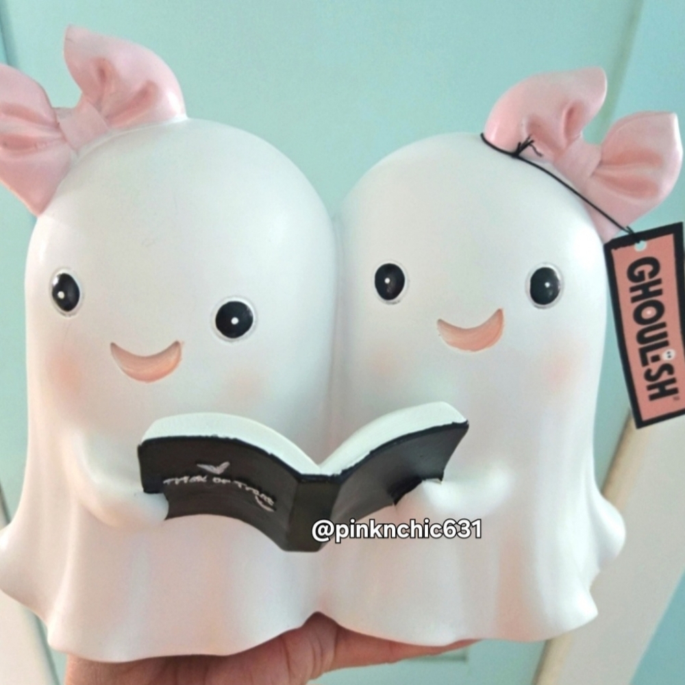 Pink Bow Ghost Girl Twins Book Reading Ghosts Halloween Decor